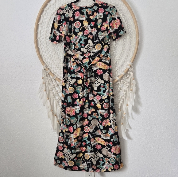 Vintage 80s Knapp Studio Novelty Print Garden Black Cottagecore Maxi Dress 9 USA - Picture 3 of 13